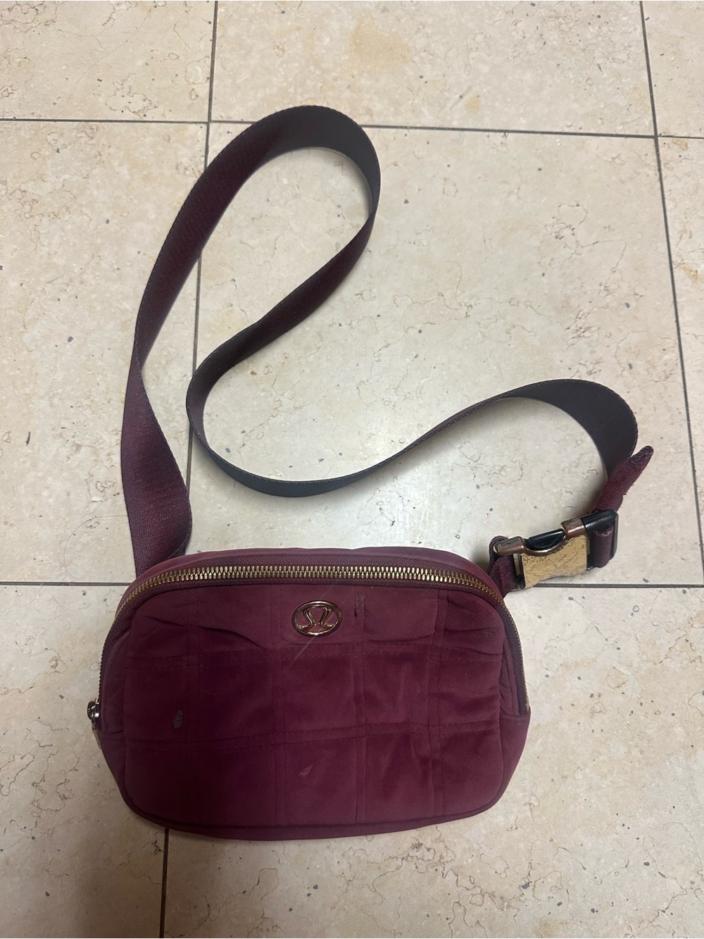 Lululemon Velour Velvet Burgundy Quilted Waist Belt Bag Fanny Pack